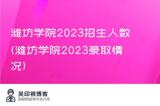 潍坊学院2023招生人数(潍坊学院2023录取情况)